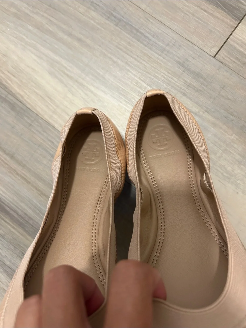 Tory Burch Blush Patent Leather Logo Ballet Flats